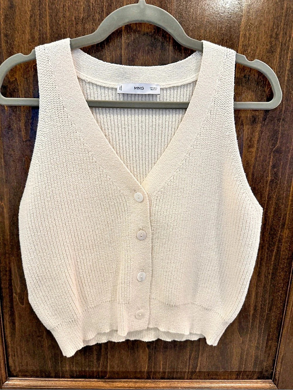 Mango Cream Knit V-Neck Sweater Vest Like New